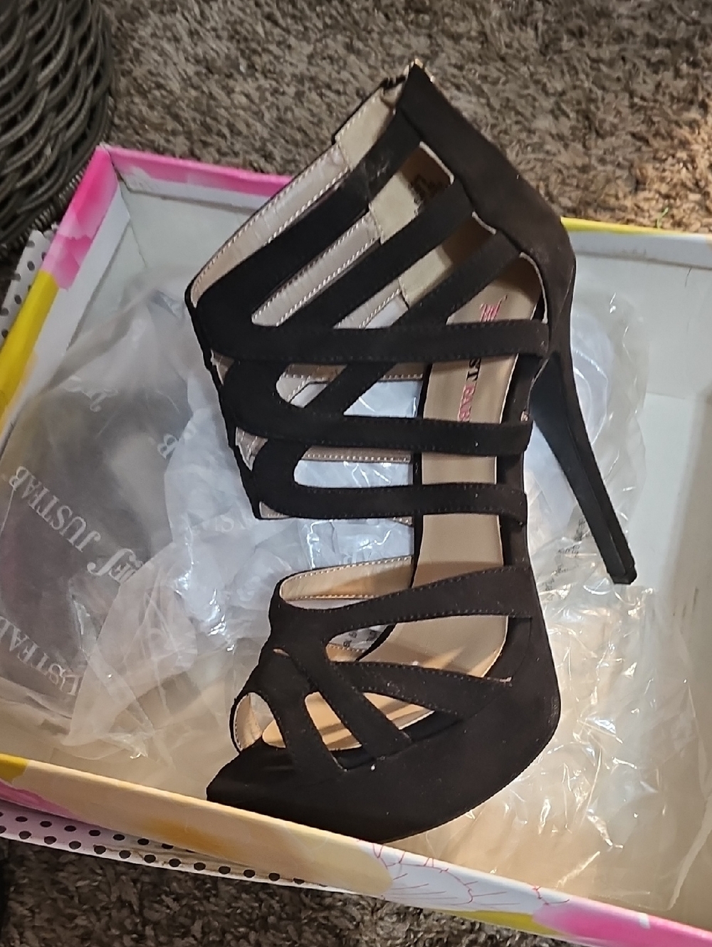 JustFab Black Strappy Cage Stiletto Heels